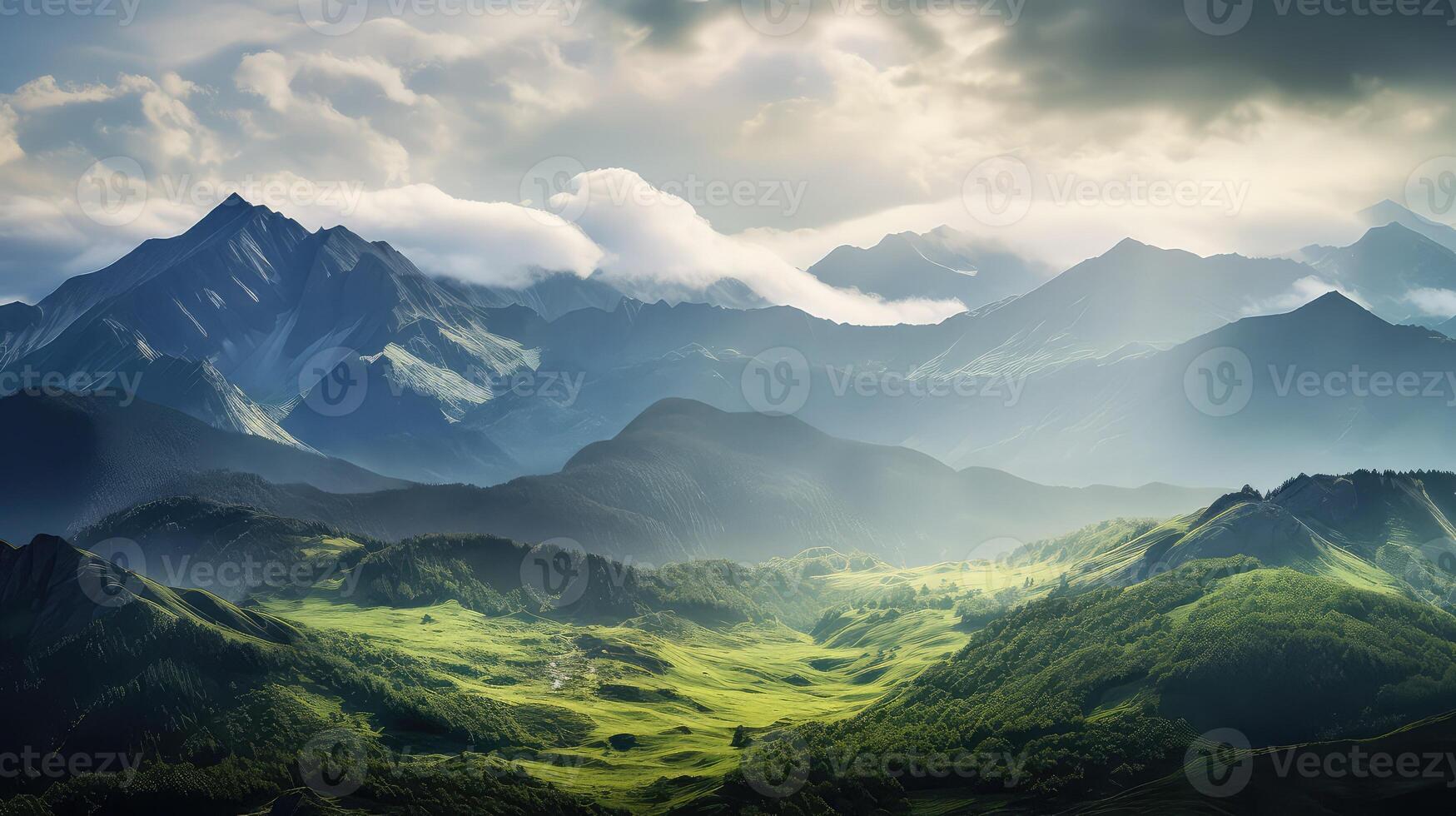 peaks sunny clouds photo