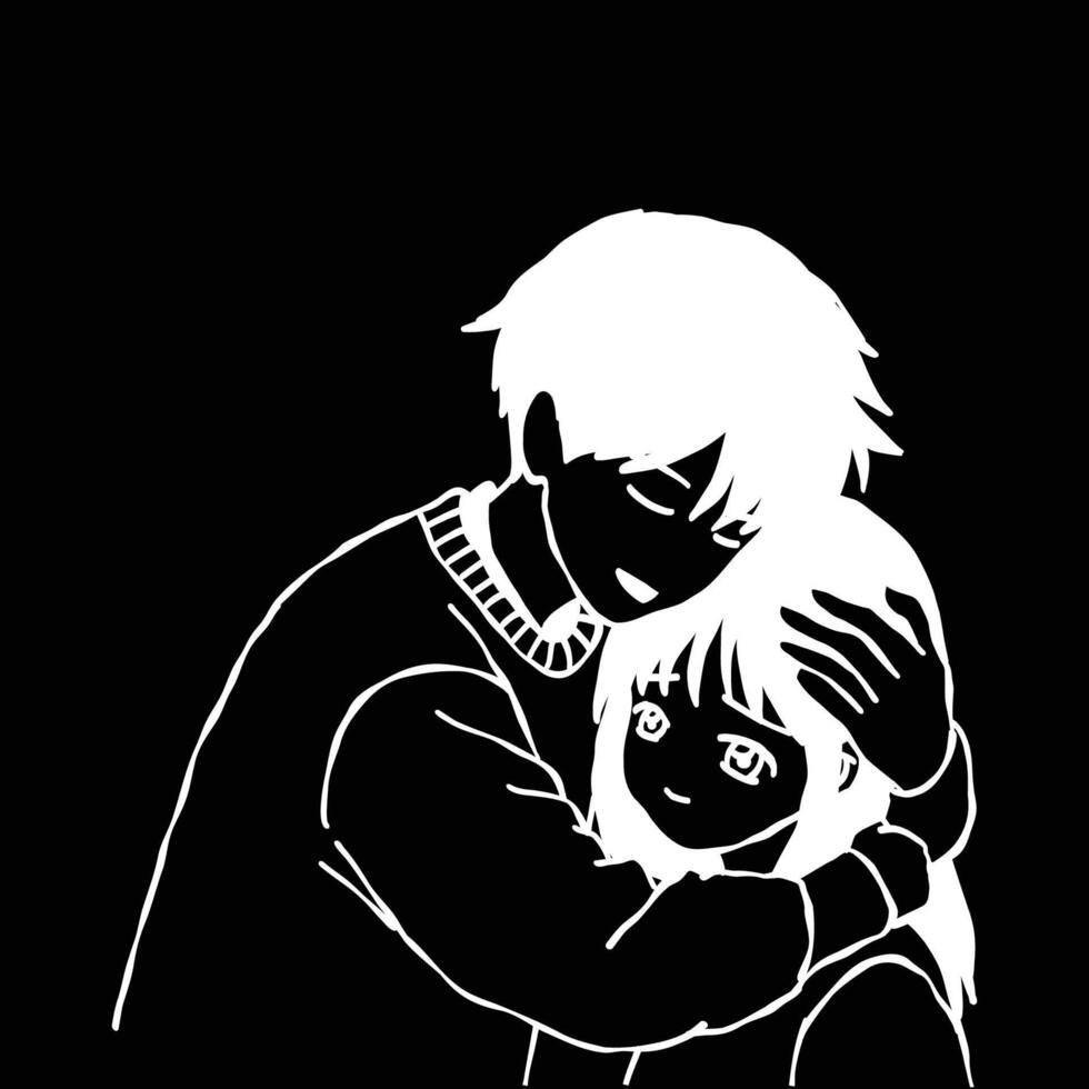 cute anime couple hug quote template layout editable illustration vector