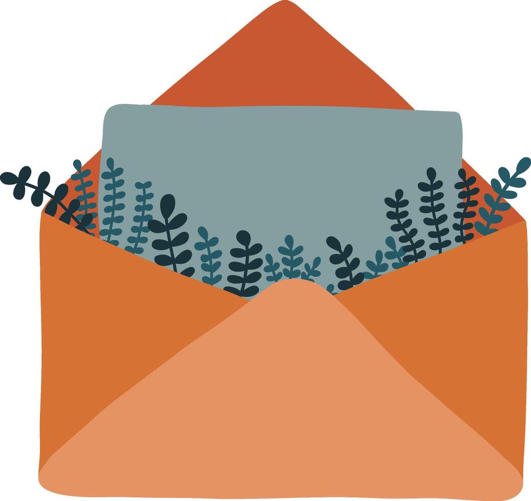 Envelope with a card and floral leaf foliage decoration design illustration vector