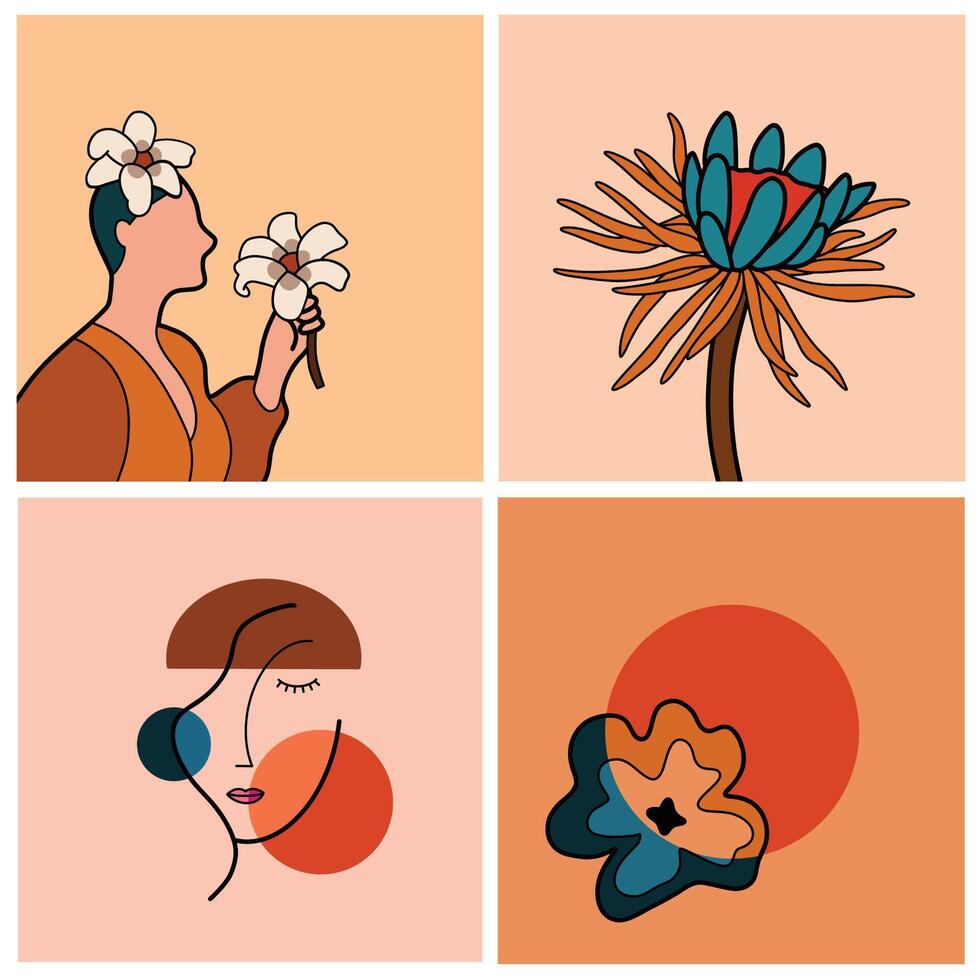 Orange Flower Theme Multiple Design in Ornament Petals Abstract Geometric Illustration vector