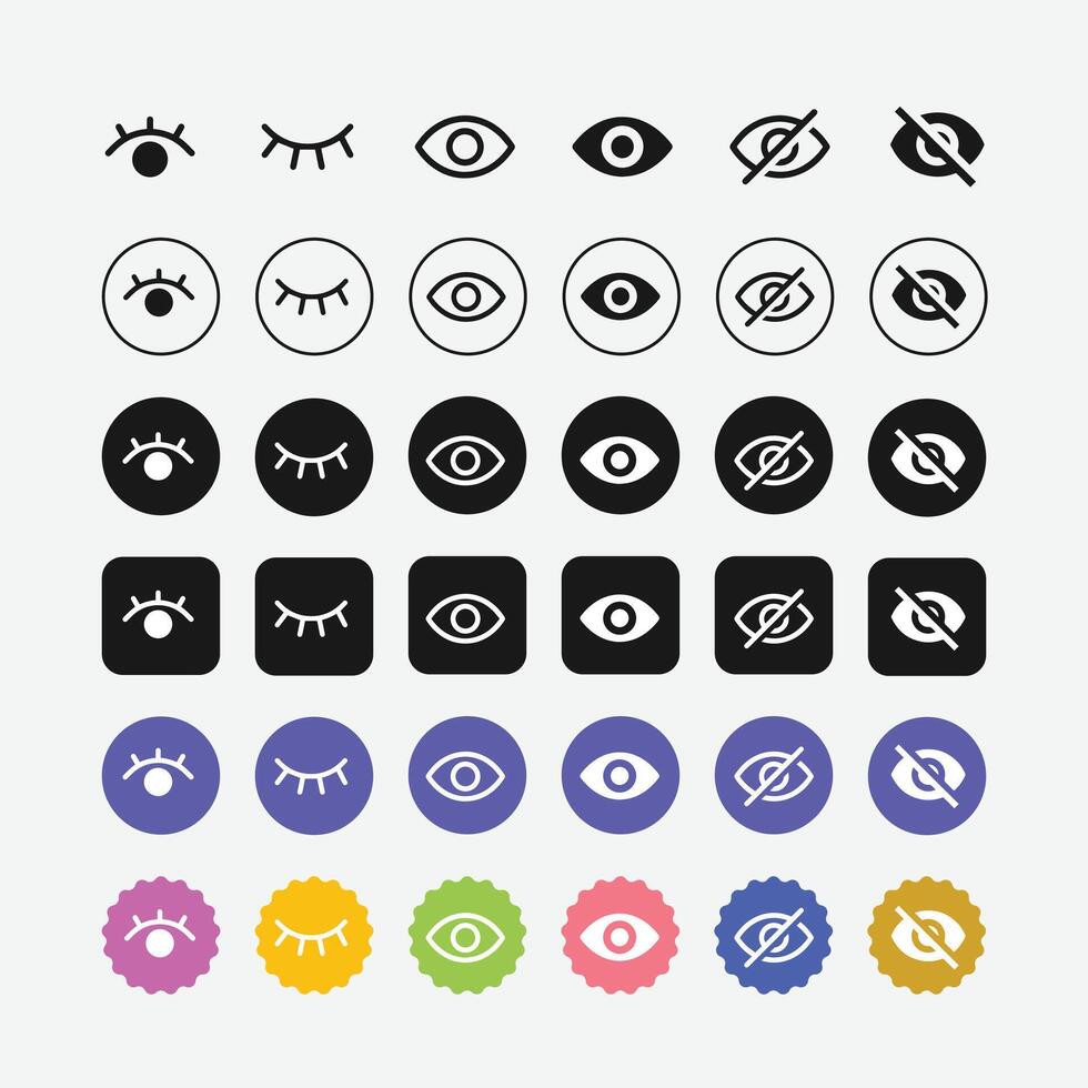 Eye Visibility Toggle Icons Set Open Closed View Hide vector