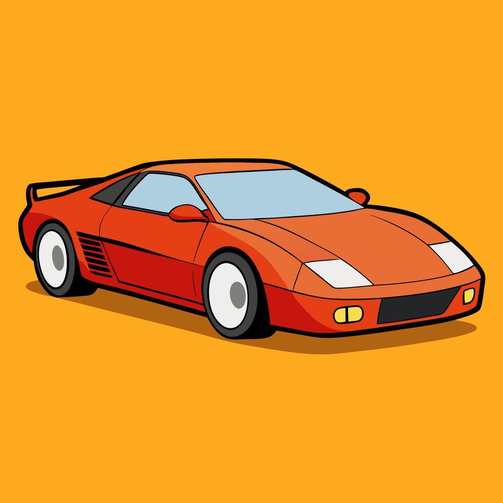 Stylized illustration of a classic red sports car on a yellow background vector