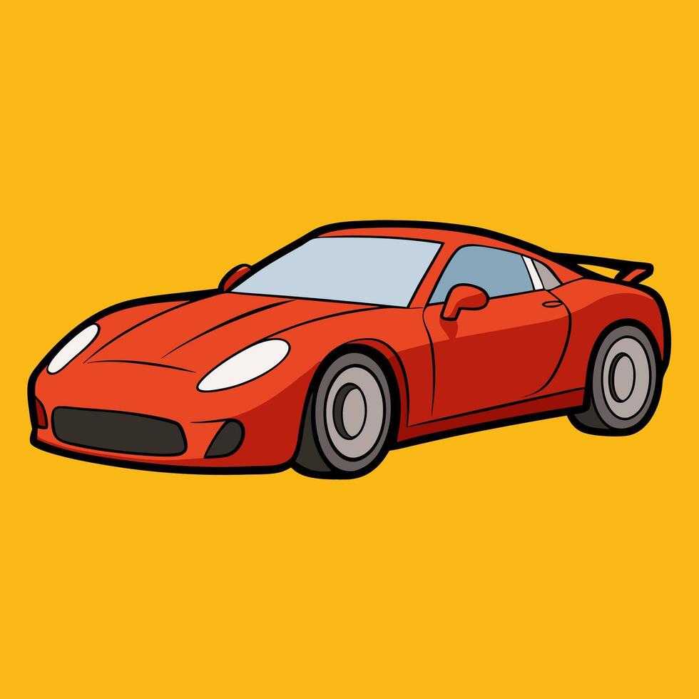 Red sports car illustration on yellow background in a cartoon style vector