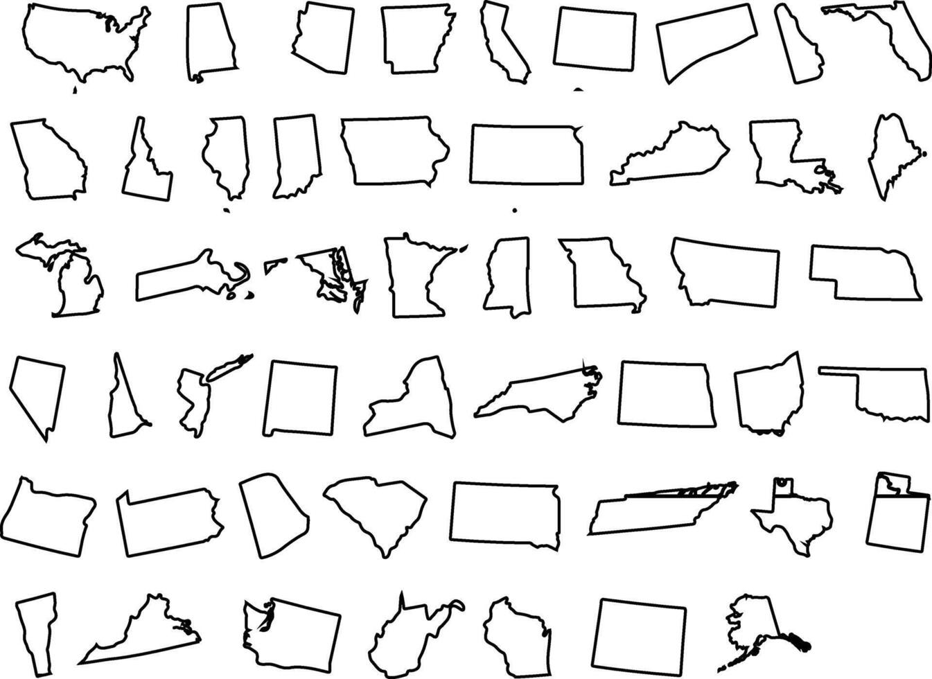 a set of states in black and white vector