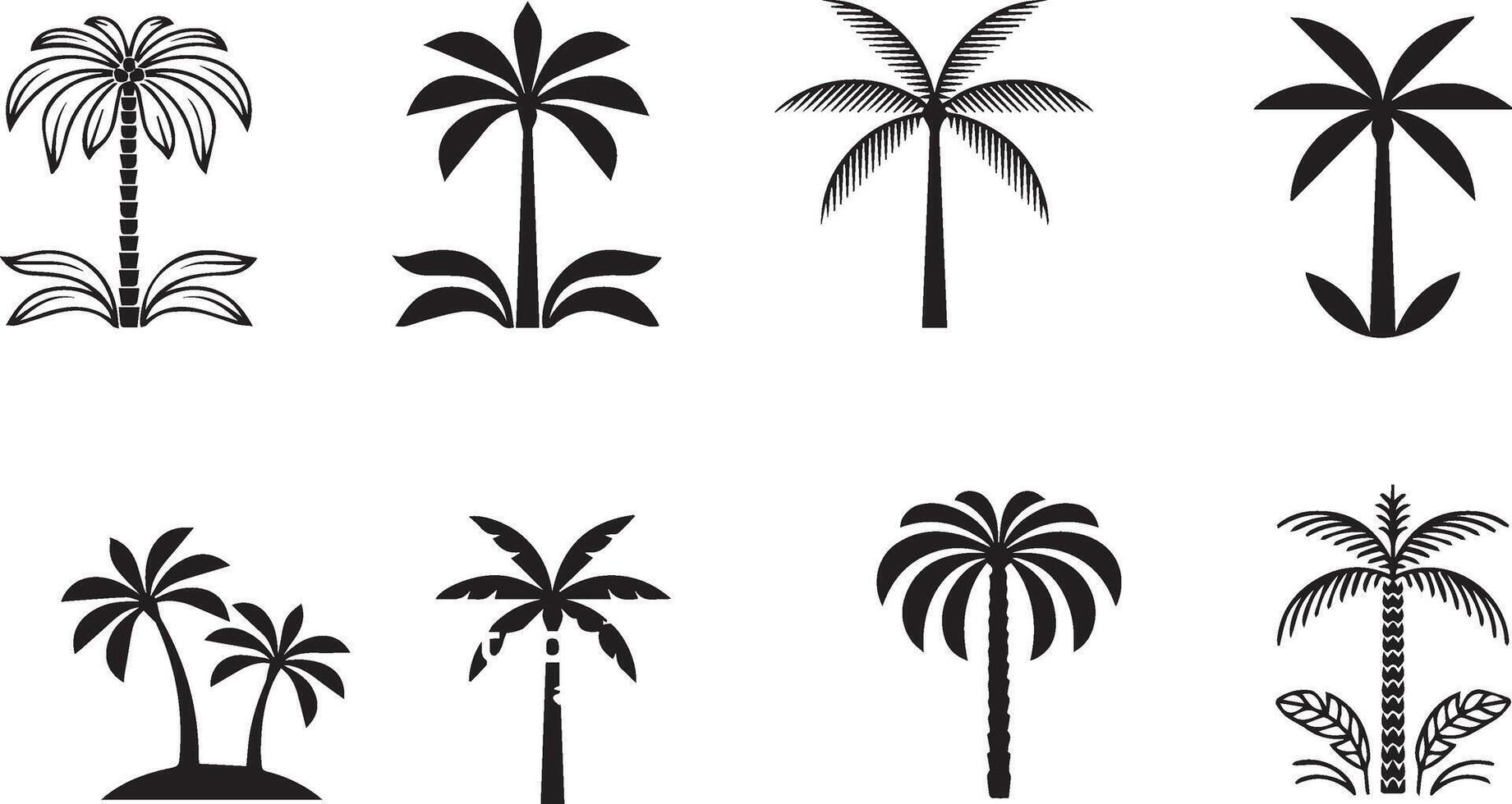 palm trees set of icons vector