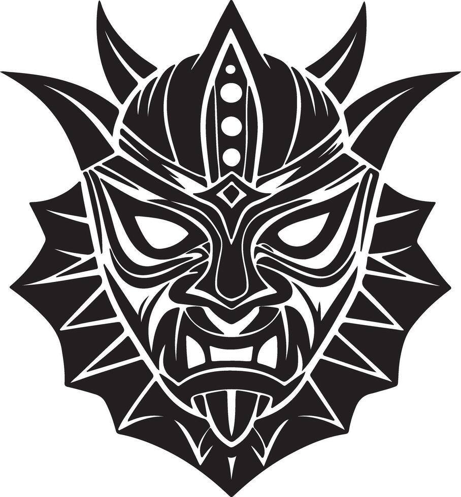 Tribal demon mask design in black and white vector
