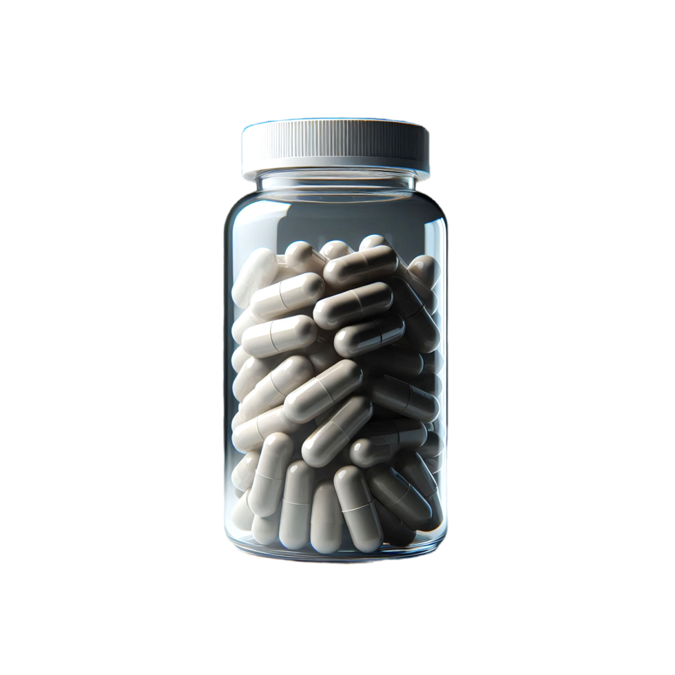 Pills in a bottle. Medicine, drugs, supplements, healthcare, and pharmaceutical concept. png