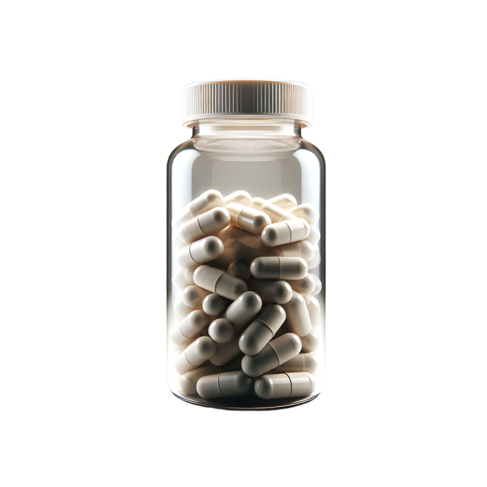 Pill Bottle, White Capsules Isolated png