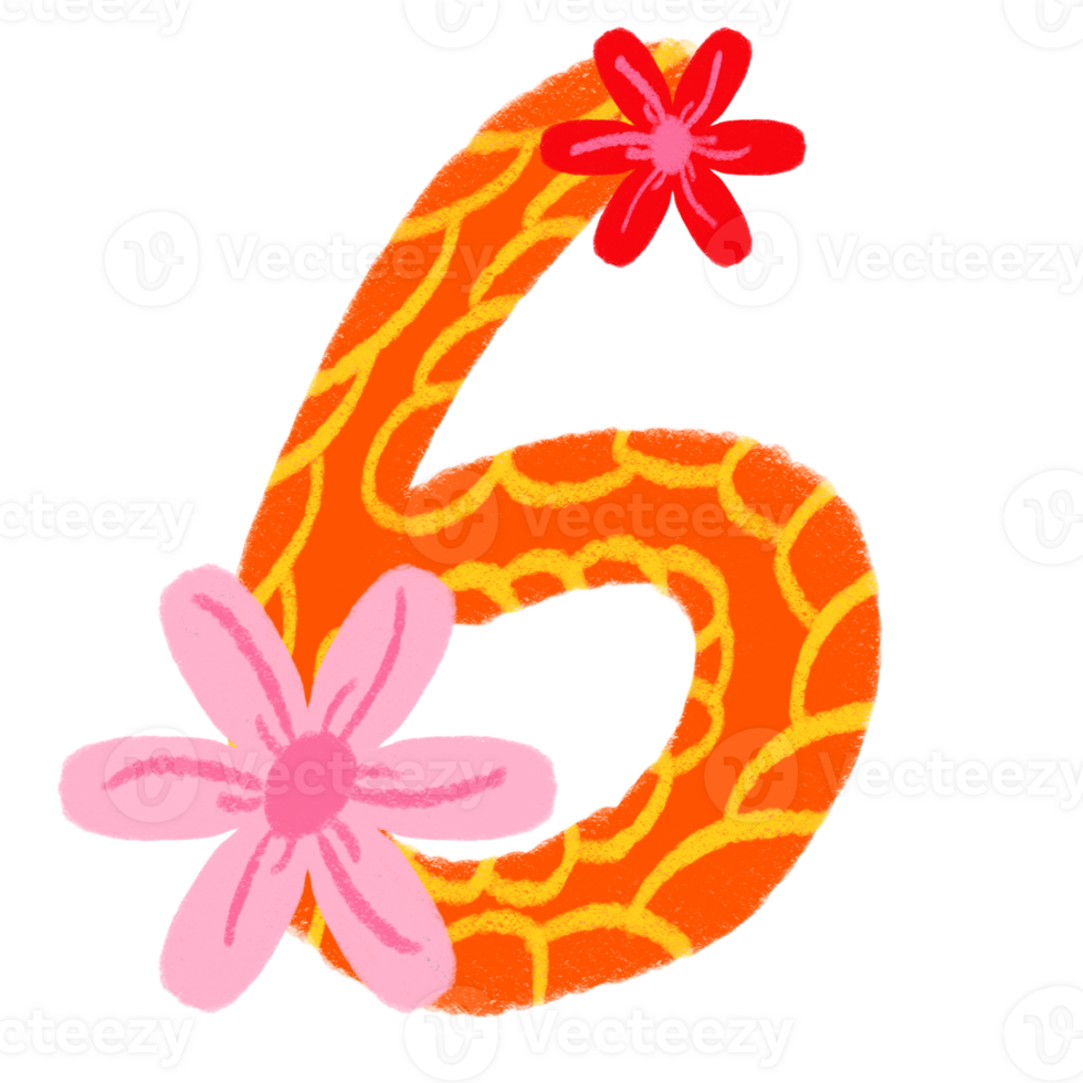 A number six with a flower and a giraffe png
