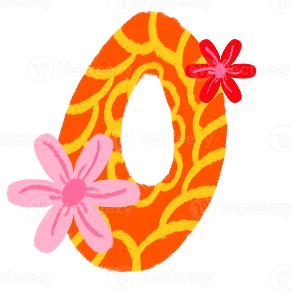 A colorful letter o with flowers and a circle png