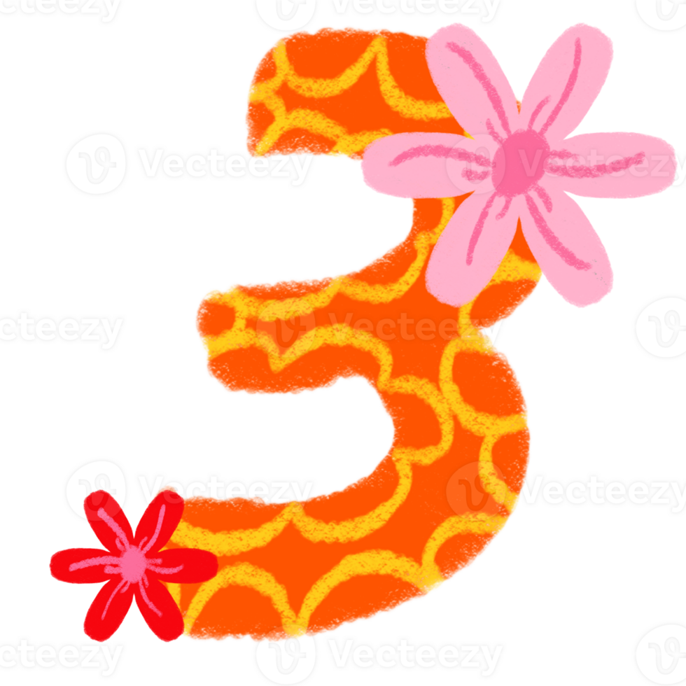 A number three with flowers and a number three png