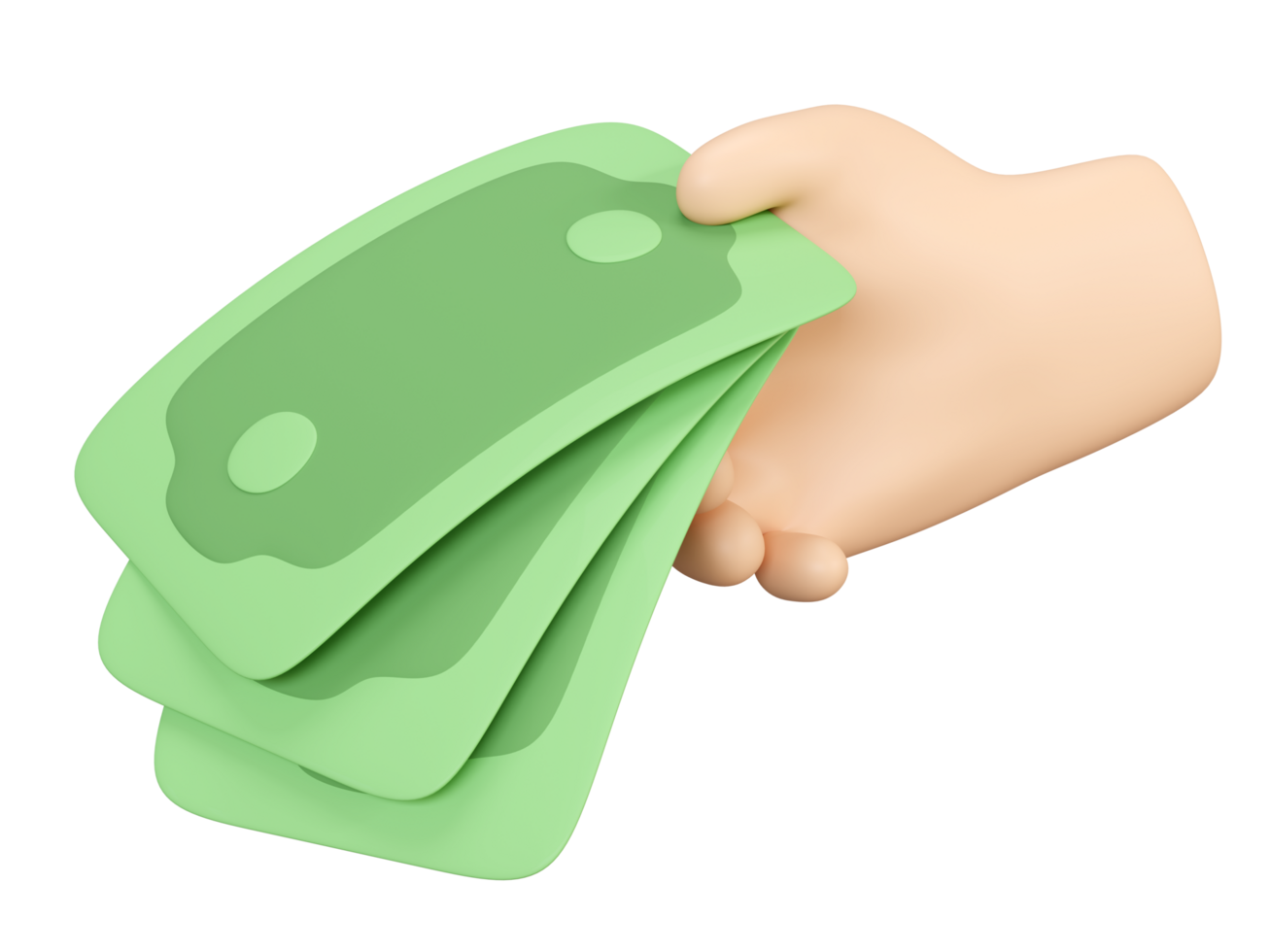 3D cartoon hand holding green dollar banknote icon isolated. representing payment, finance, transaction, loan approval concept, 3d render illustration png