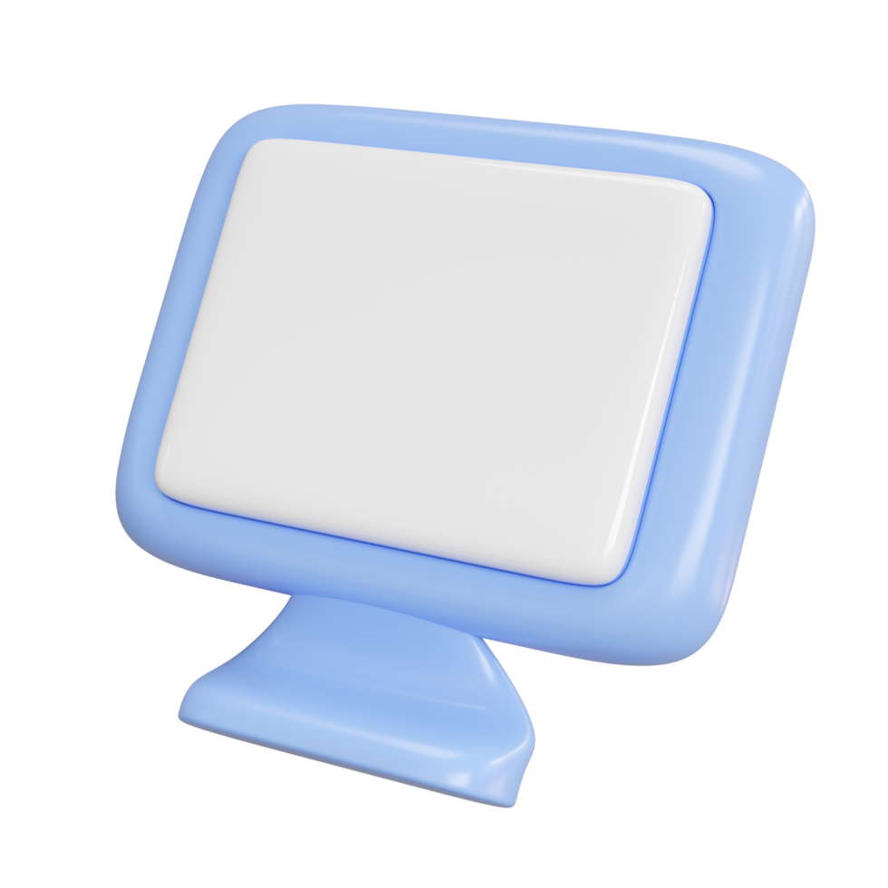 3D blue computer screen with blank display. Ideal for web analytics, social media, online shopping concepts. Represents internet, gaming, digital communication. Minimal design with copy space. png