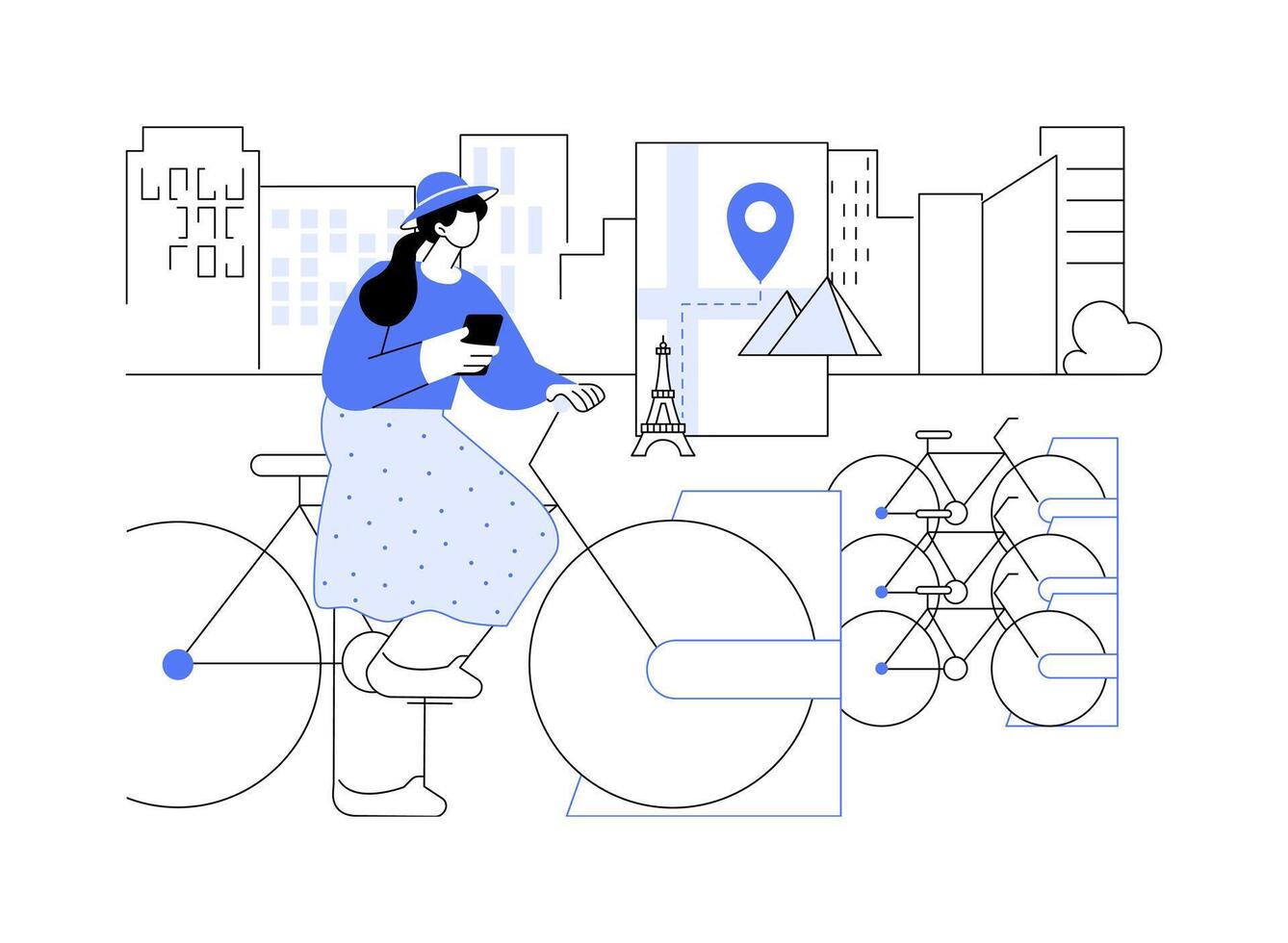 Explore the city on a bike isolated cartoon illustrations. vector
