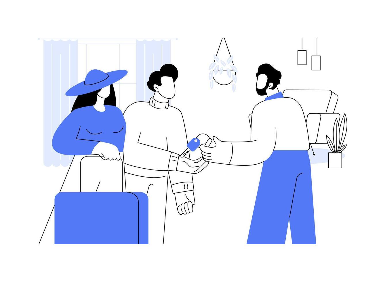 Apartment check-in isolated cartoon illustrations. vector