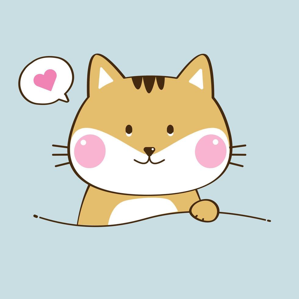 cute kawaii-style cat with a light blue background and a heart in a speech bubble vector