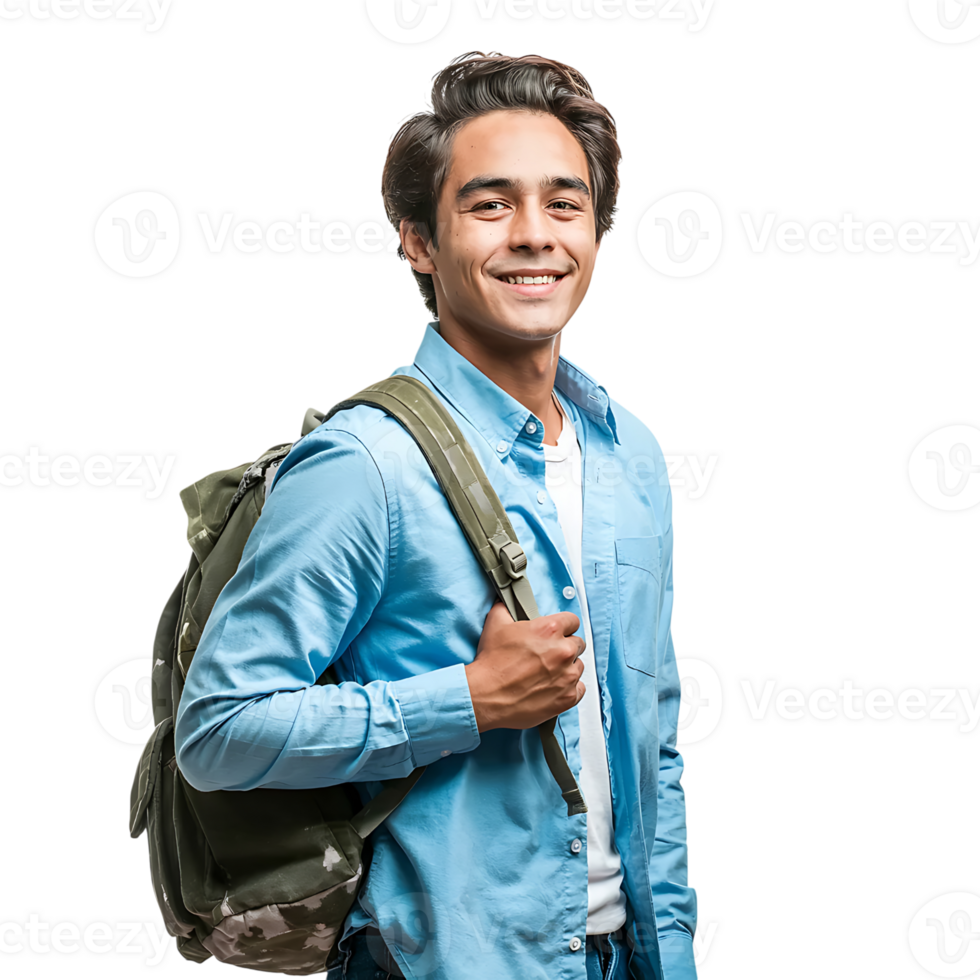 Smiling student with backpack isolated on transparent background png