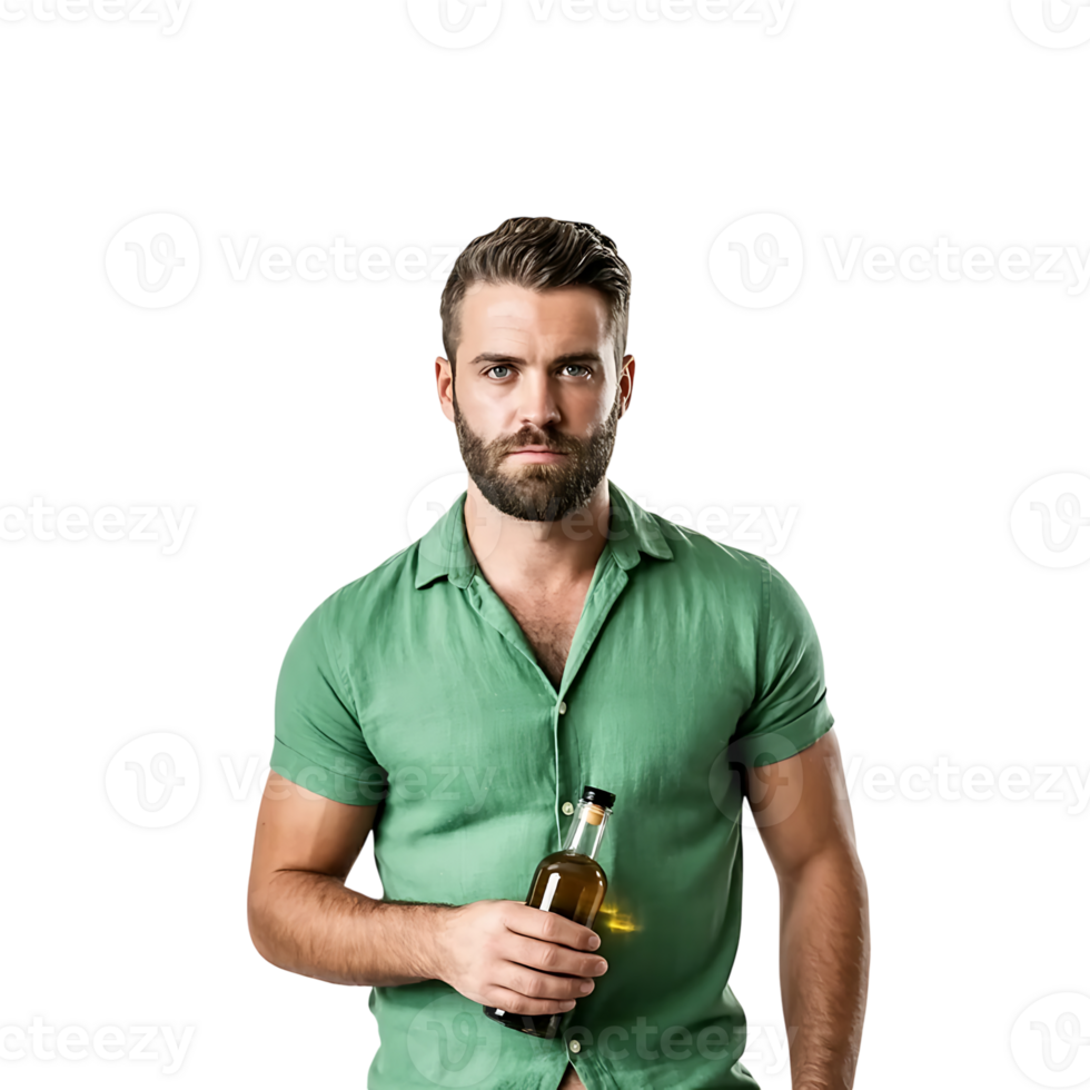 Man holding bottle of alcohol isolated on transparent background png