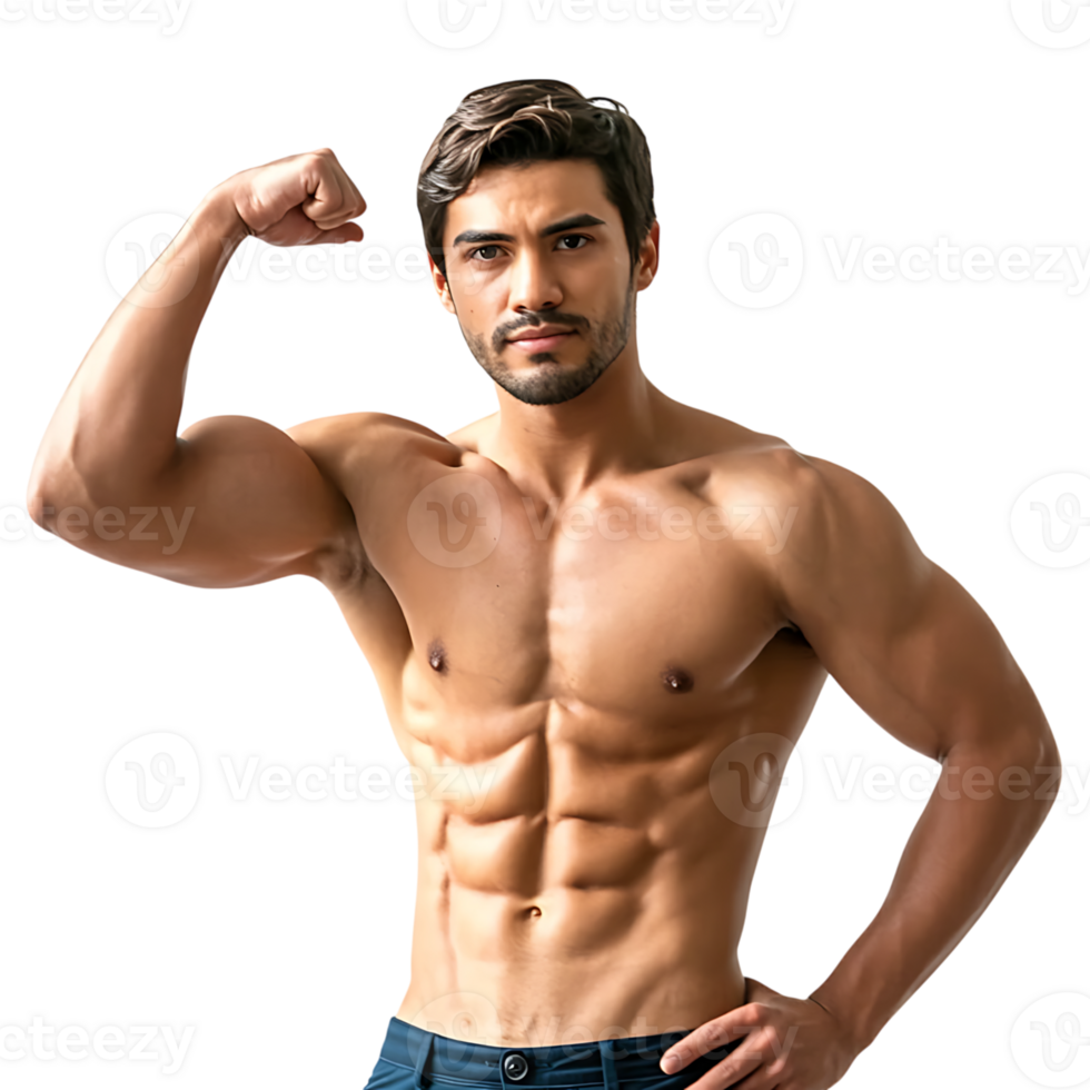 Muscular man flexing bicep strong bodybuilder png