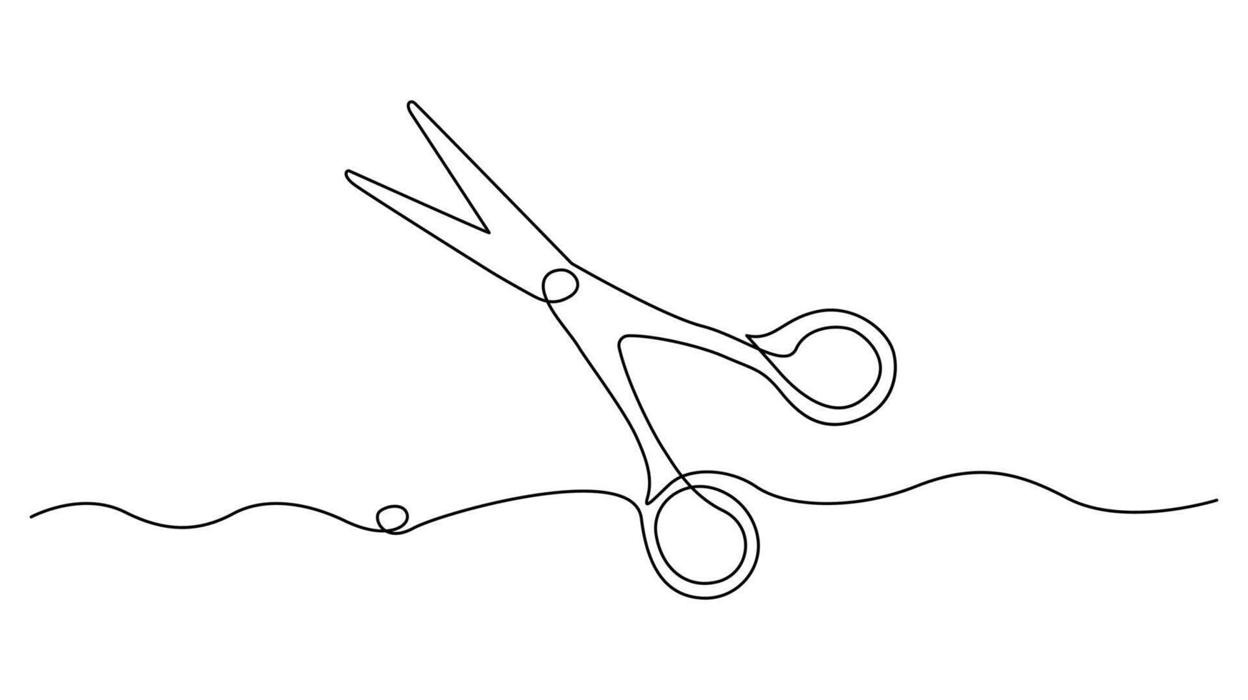 Continuous One line drawing of scissors on White background vector