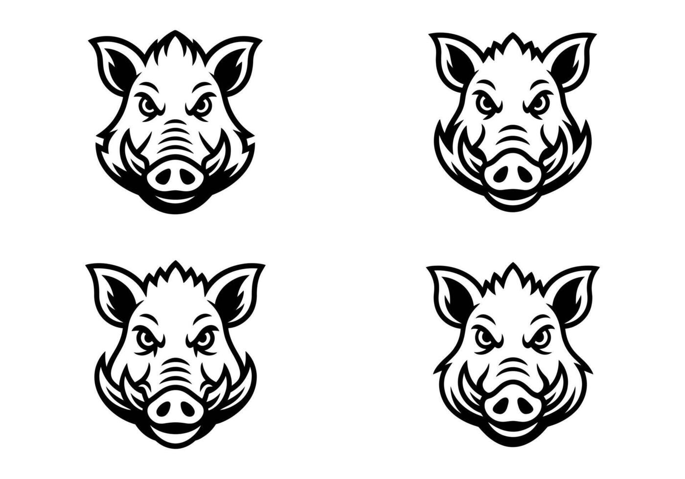 Four Angry Wild Boar Heads in a Monochrome Design vector