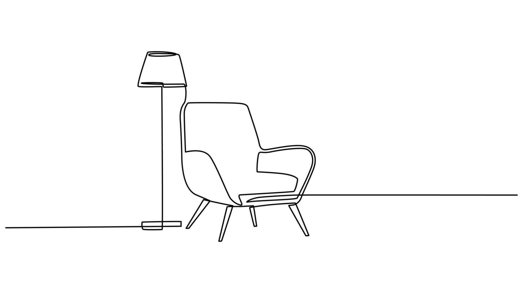 Continuous One ine drawing of a stylish armchair and floor lamp vector