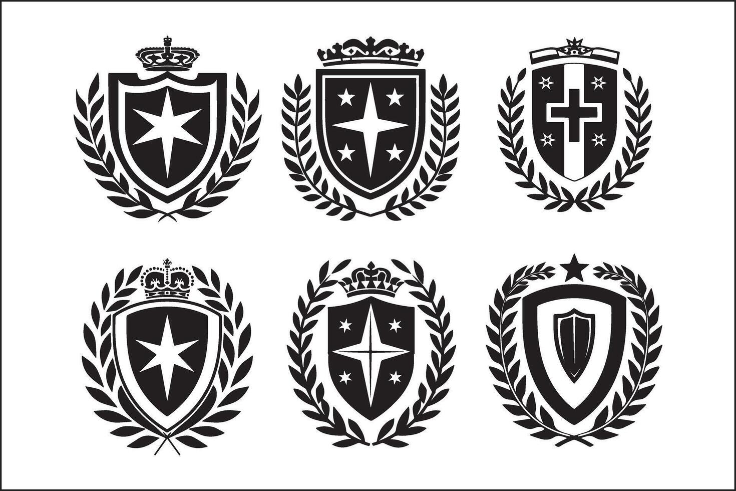 Six different heraldic emblems with crowns and laurels vector