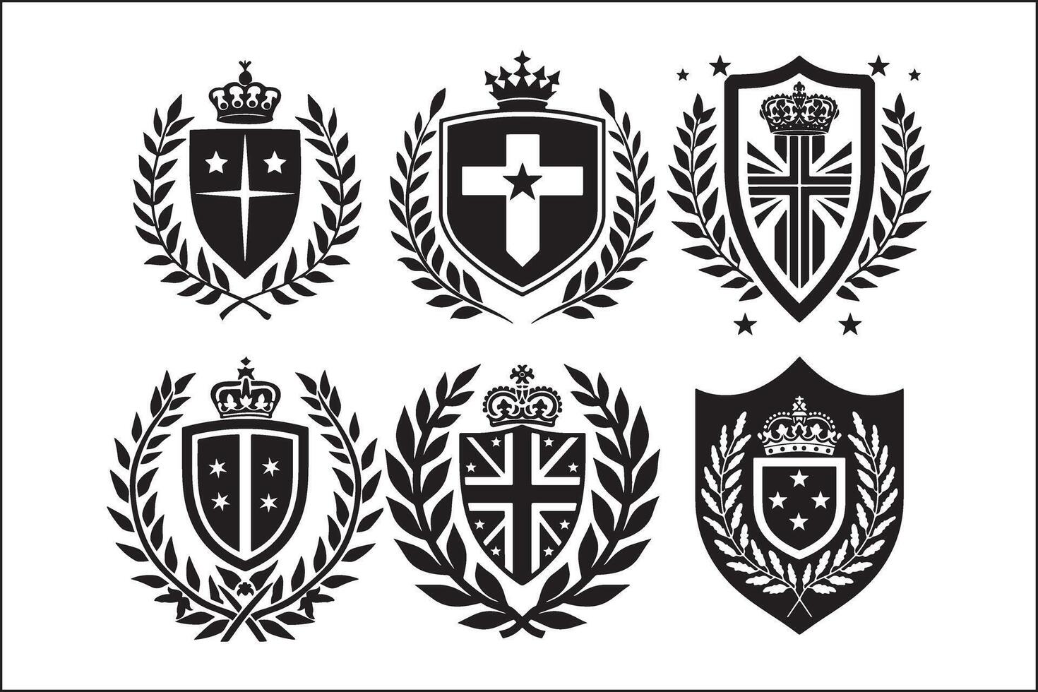 A set of six black and white heraldic emblems vector