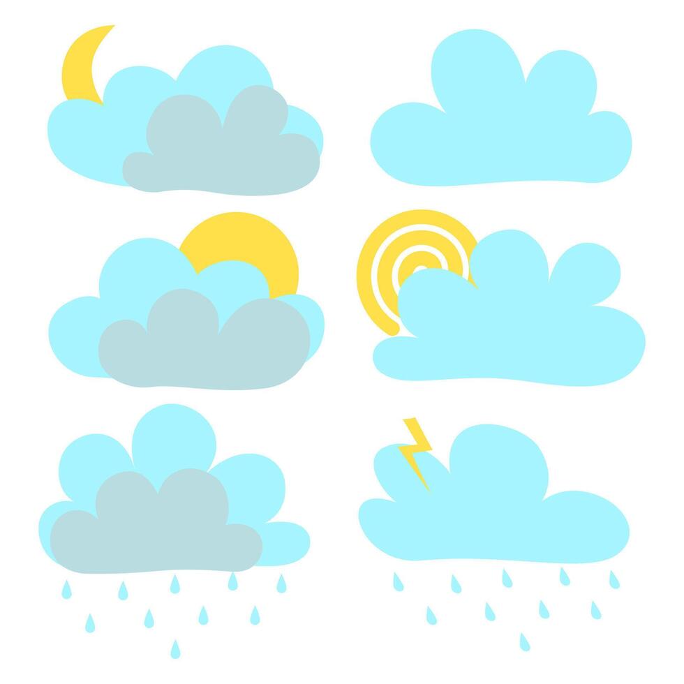 Clouds collection on white background. Set of clouds in different shape. Cloud illustration, weather icon. vector
