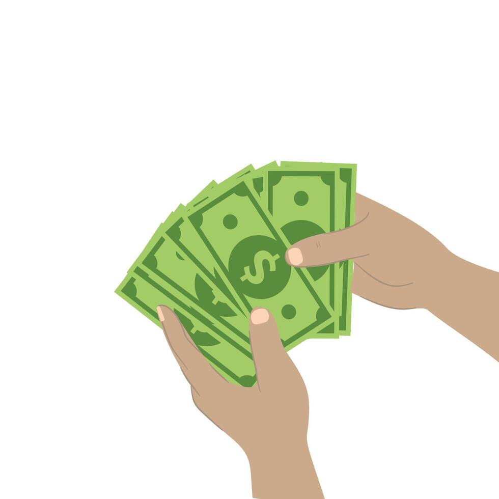 Hand holding bunch money, finance bills. Counting dollar banknotes. vector