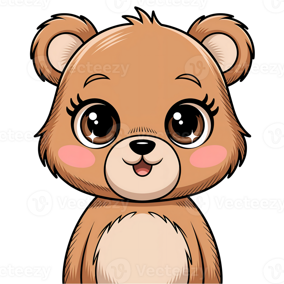 Cartoon Bear with Sparkly Eyes and Gentle Expression on Transparent Background png