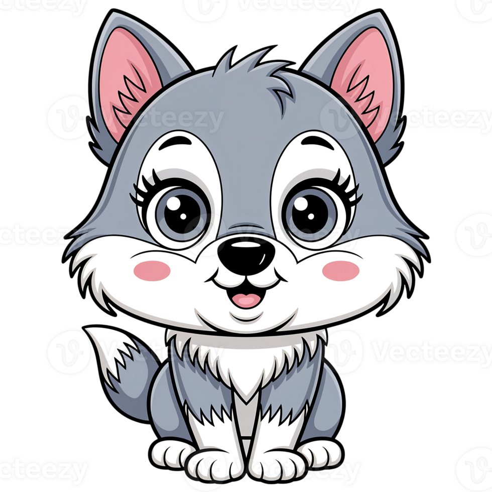 Cartoon Wolf with Sparkly Eyes and Gentle Expression png