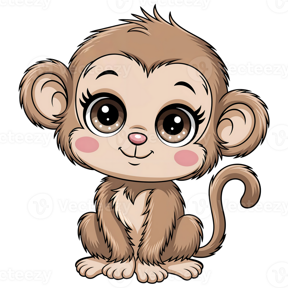 Pastel Cartoon Monkey with Sparkly Eyes on Transparent Background png