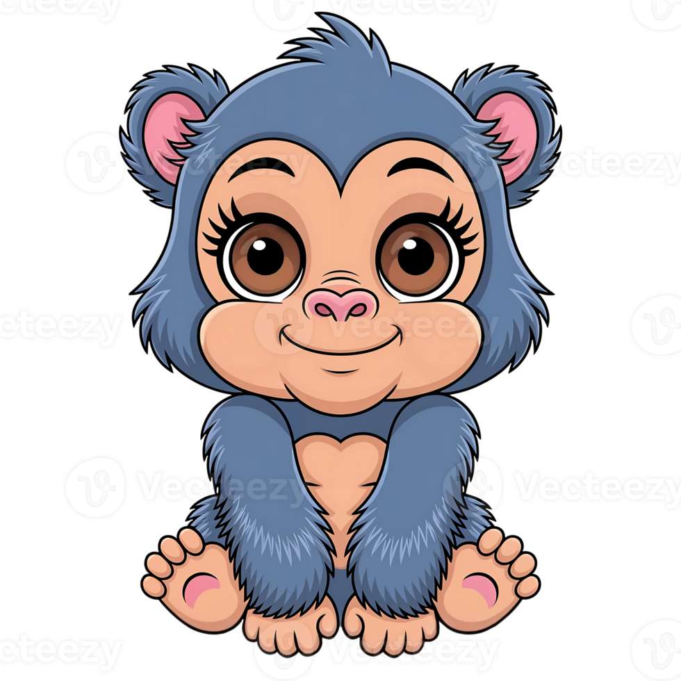 Cartoon Gorilla with Sparkly Eyes and Playful Expression on Transparent Background png