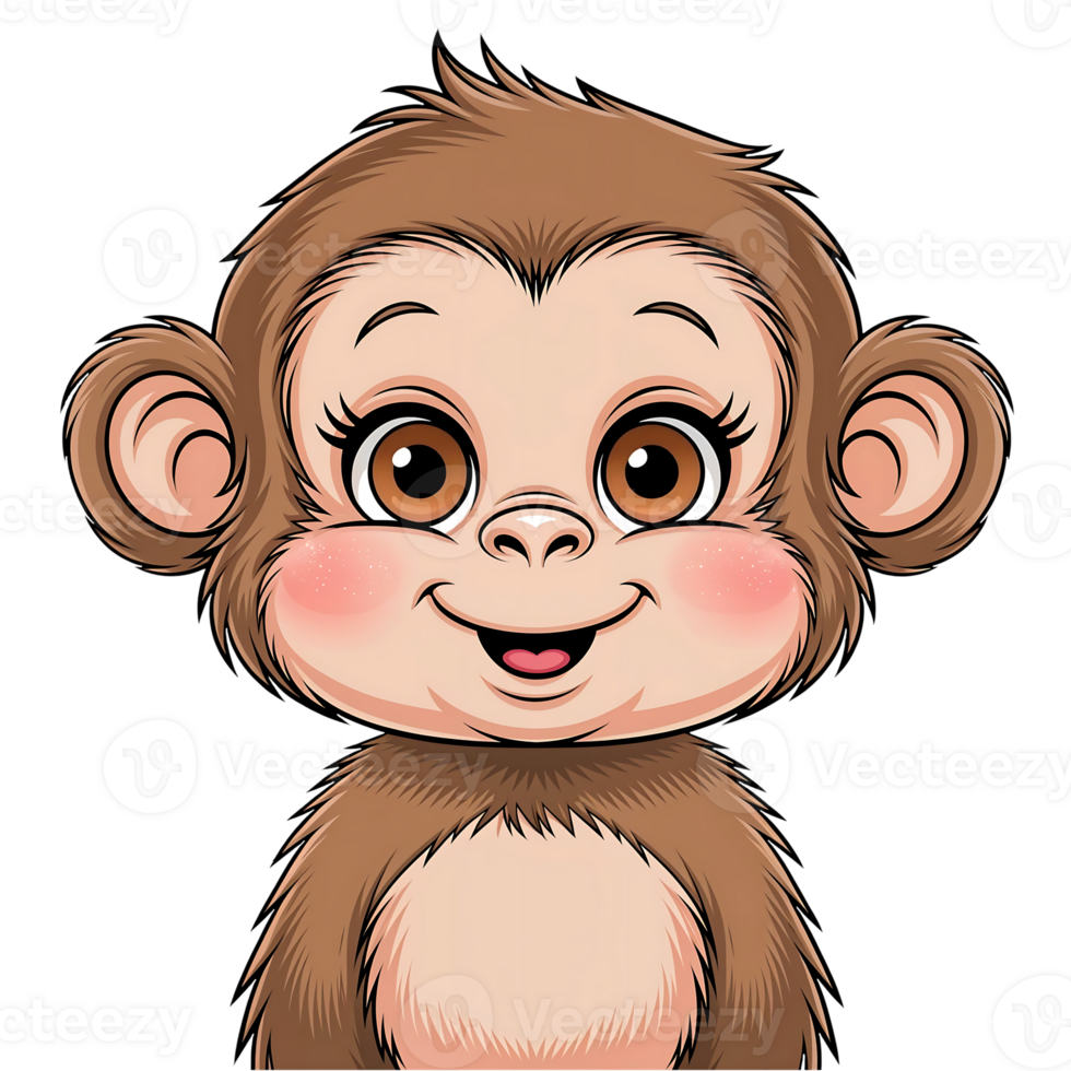 Cartoon Monkey with Sparkly Eyes on Transparent Background png