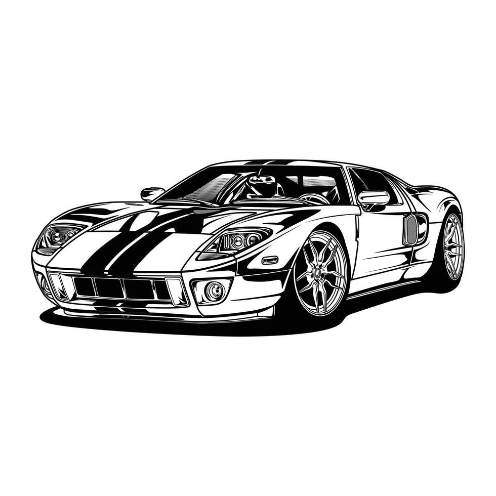 Black and White view GT car illustration vector