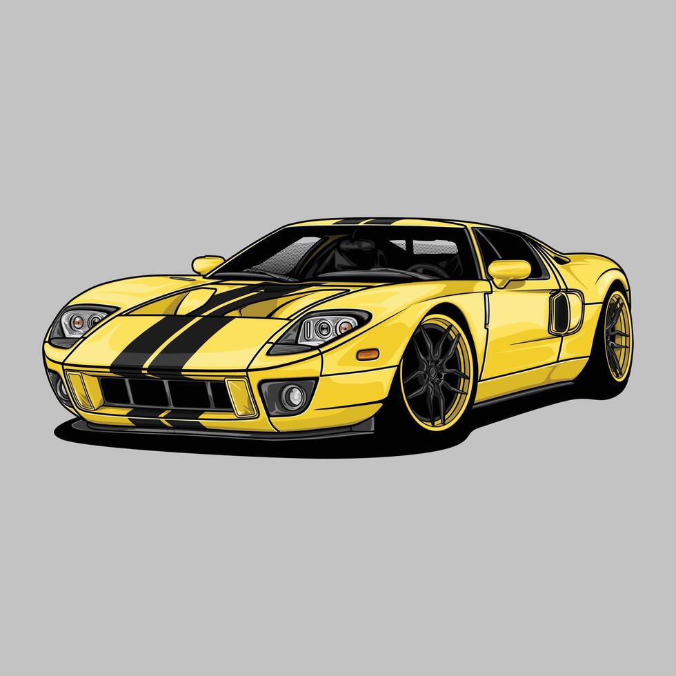 Perspective view yellow GT car illustration for conceptual design vector