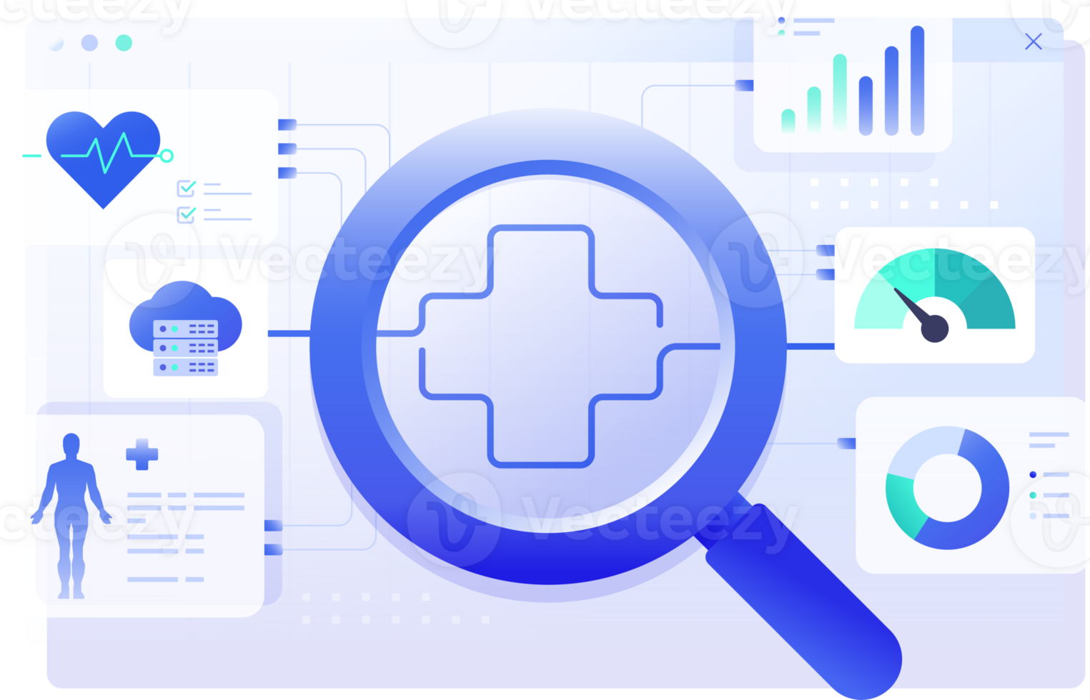 Predictive Analytics In Healthcare, big data and AI to analyze past and real-time health data clipart illustration png