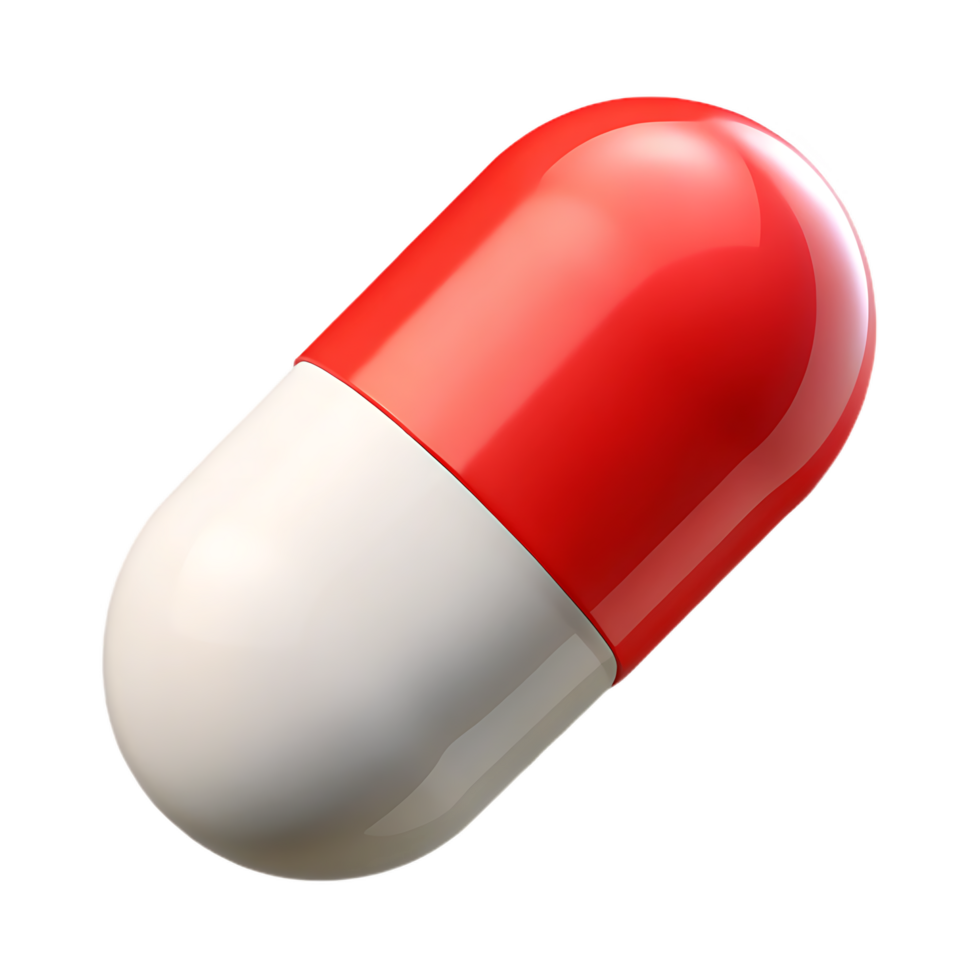 Red and White Capsule Pill Isolated on Transparant Background for Medical Use png