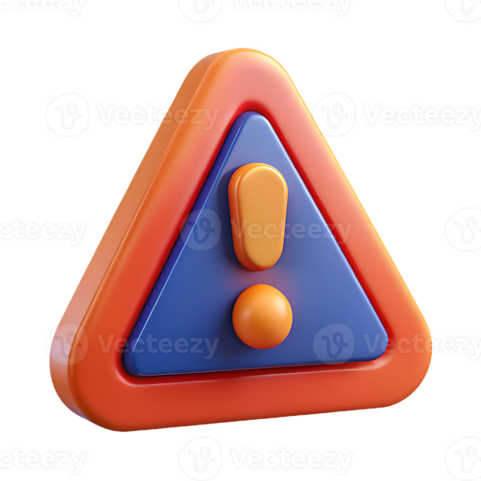 3D Rendering of Warning Icon Triangle Shape with Exclamation Point Symbol, Attention Needed png