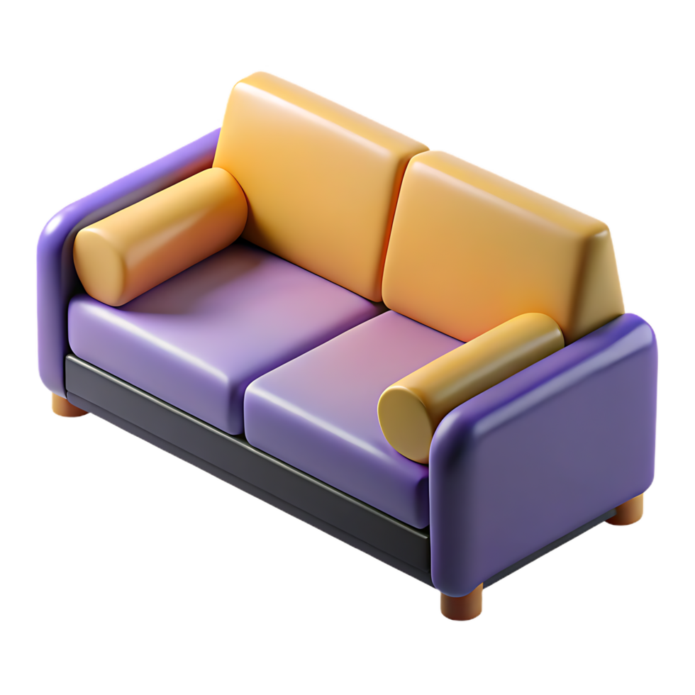 Modern 3D Rendering of a Stylish Sofa with Purple and Yellow Accents png