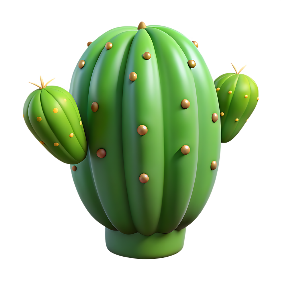 A whimsical 3D render of a cartoon cactus against a transparant background png
