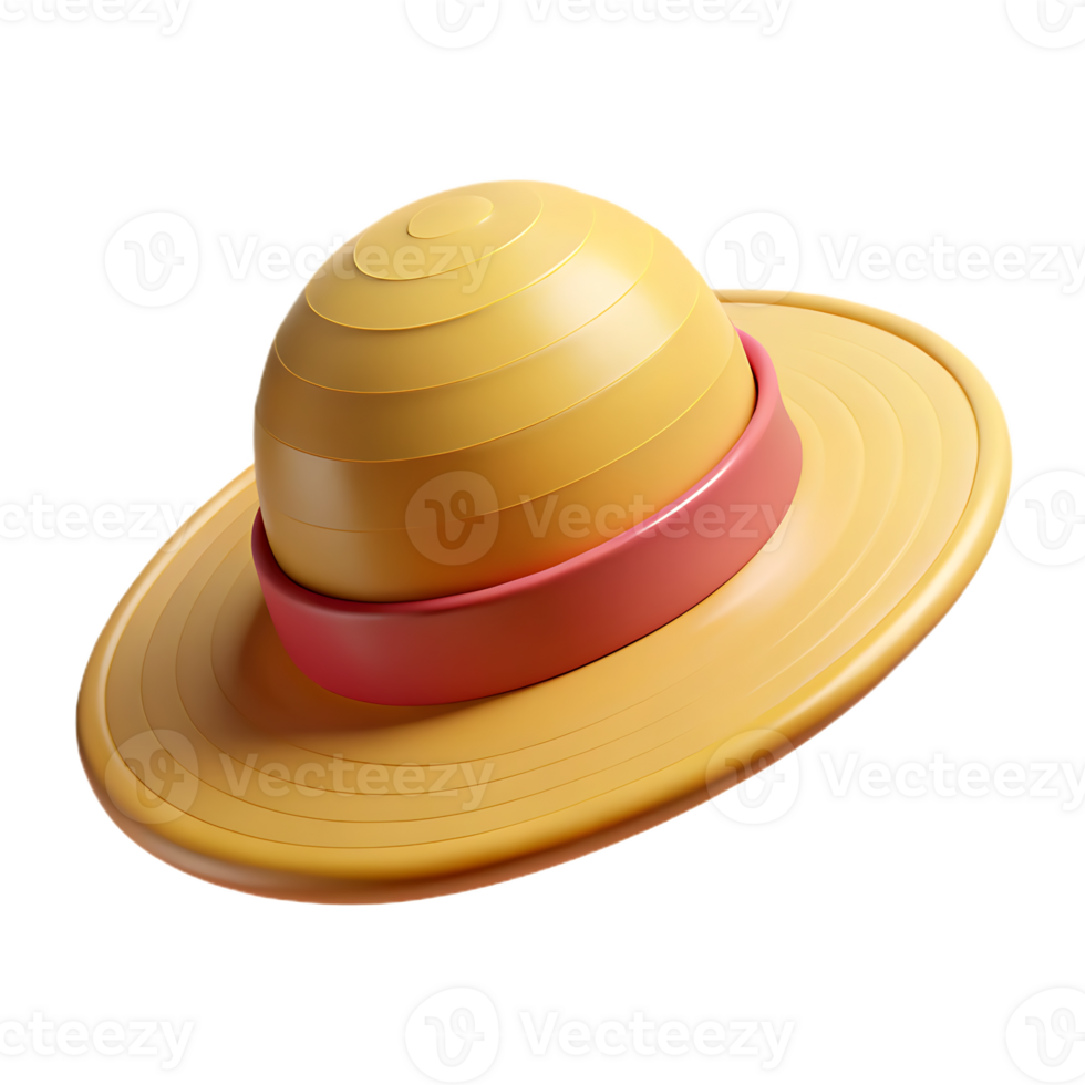 Stylish 3D Rendering of a Yellow Sun Hat with Pink Band for Summer png
