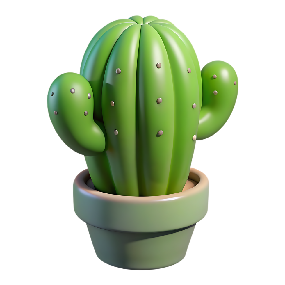 Charming 3D Render of a Potted Cactus, A Delightful Desert Accent on transparant background png