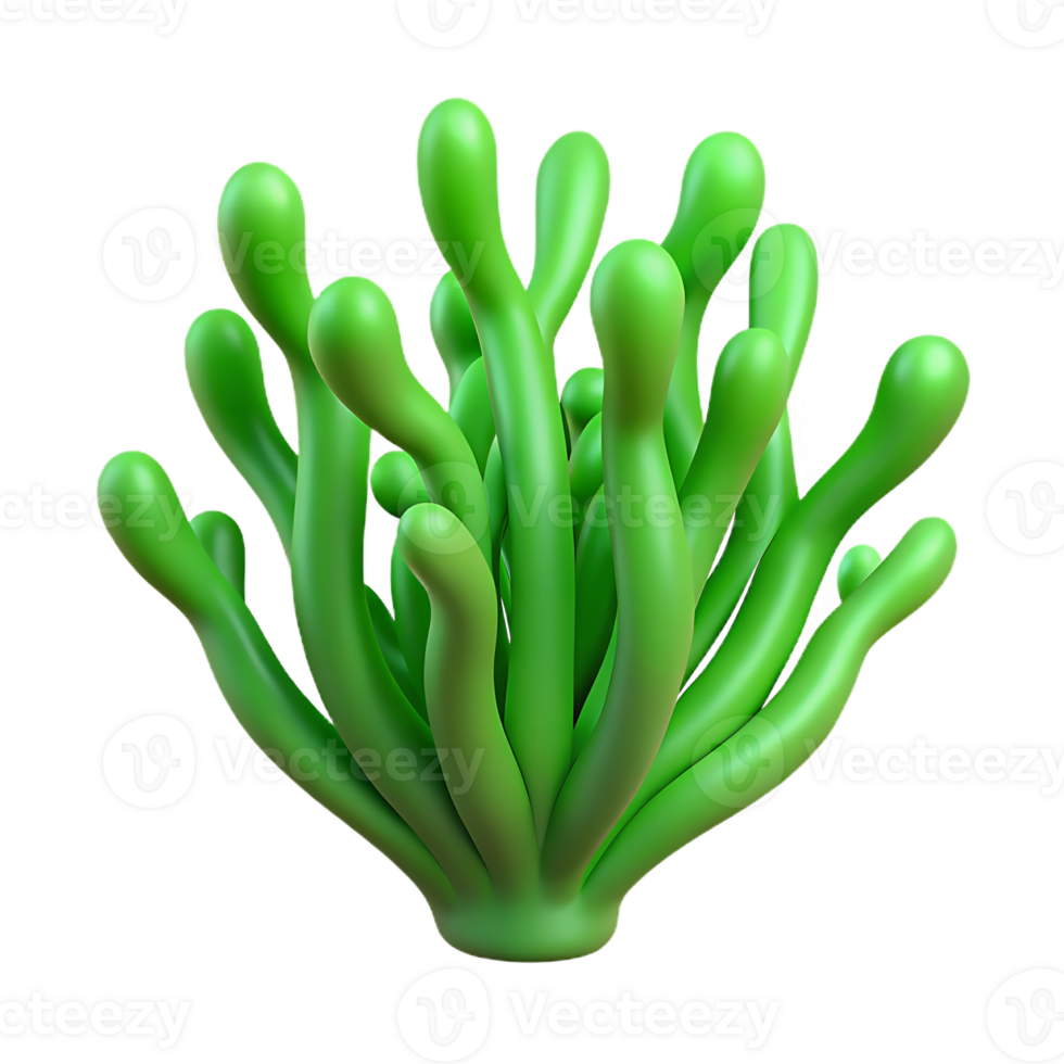 Abstract 3D render of a lush clump of vibrant green seaweed png