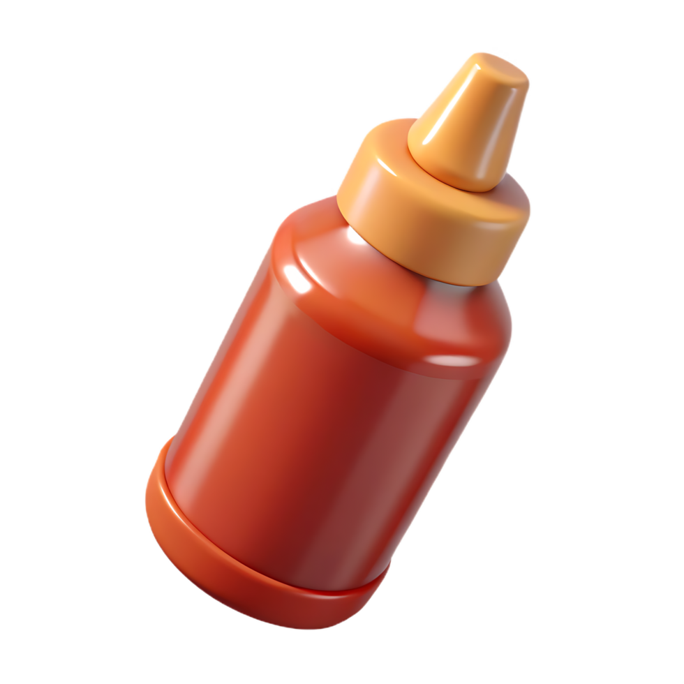 3D rendering of a glossy red sauce bottle isolated on transparant background png