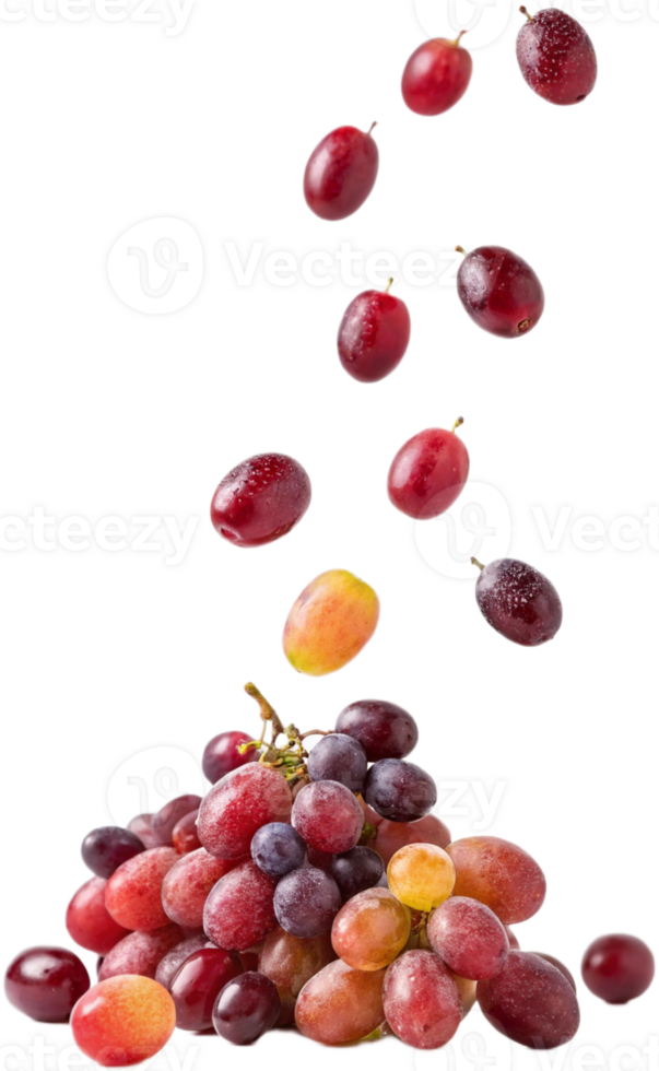 Fresh Red Grapes with Water Droplets in Mid-Air Captured in Studio png