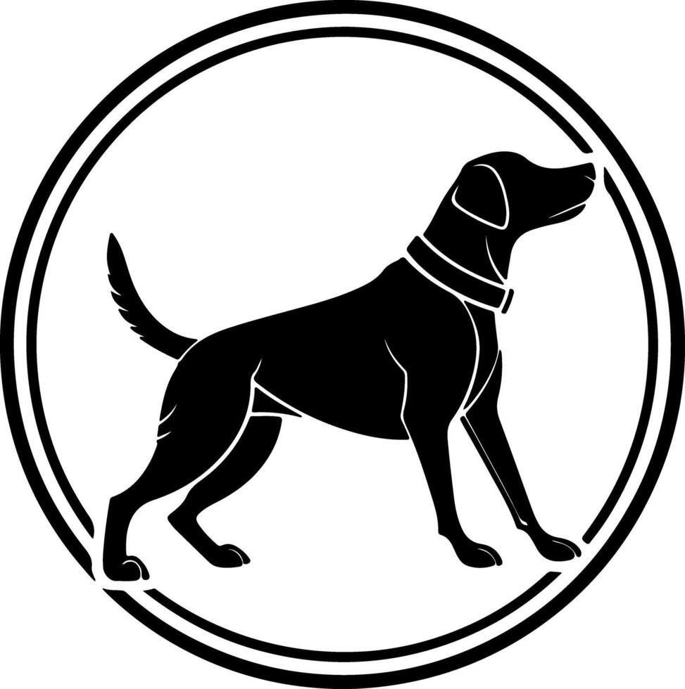 Silhouette of Alert Dog Standing Inside Circular Frame Design vector