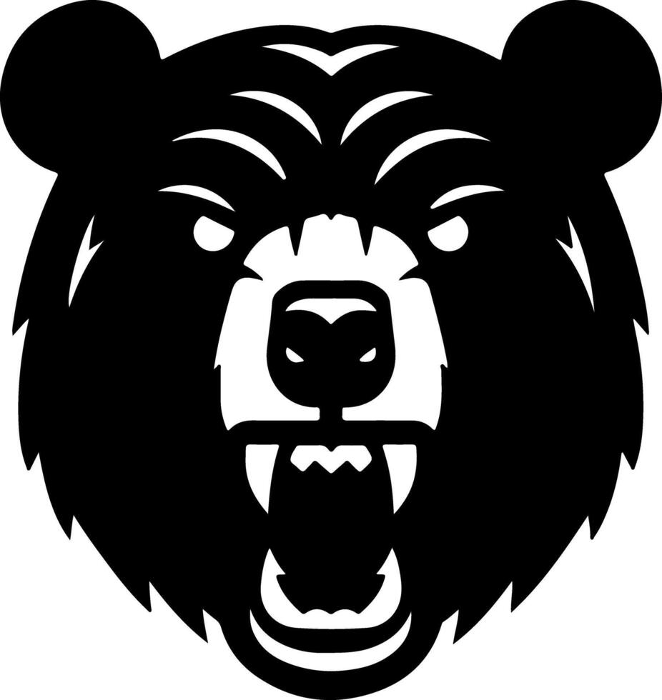 Fierce Bear Head with Intense Expression in Solid Black vector