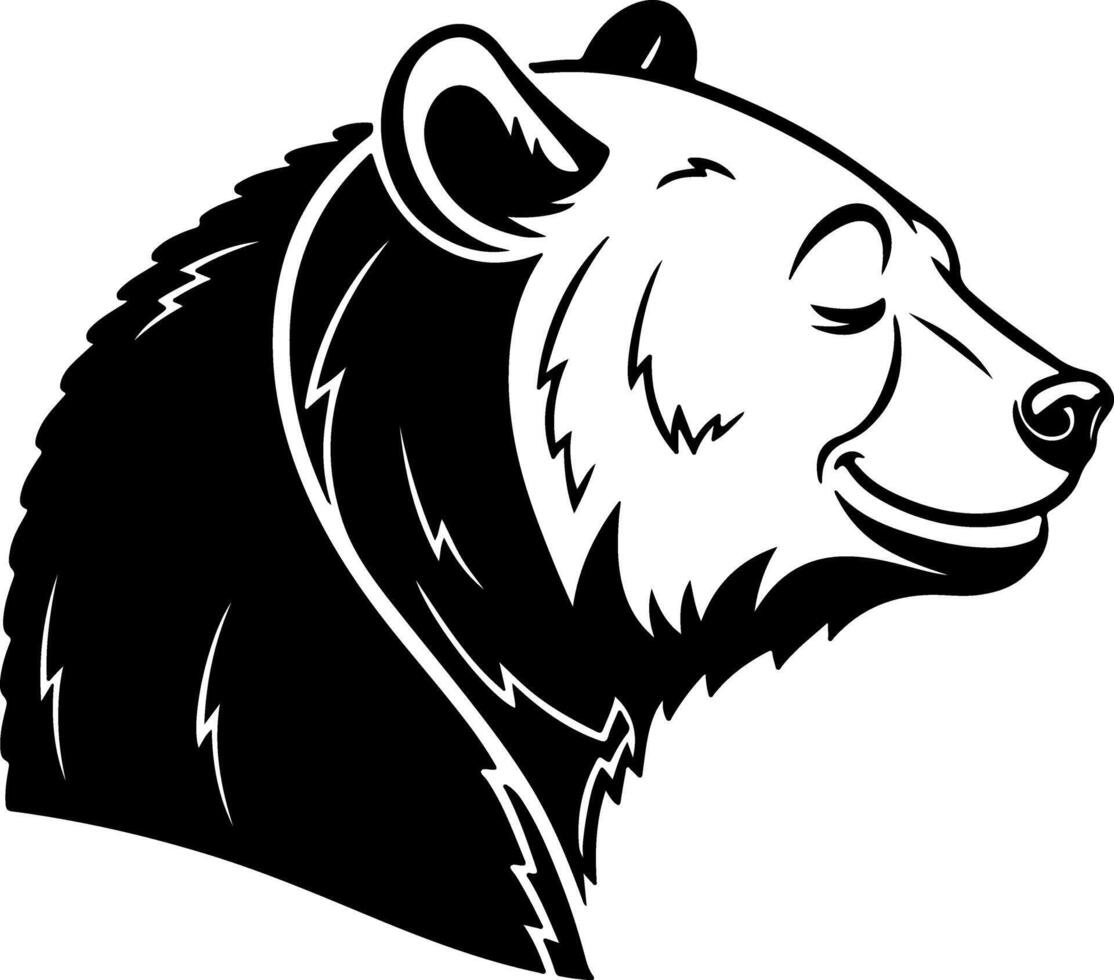 Calm Bear Head with Closed Eyes in Solid Black Silhouette vector